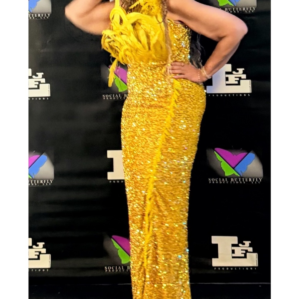 Angelina Feather Sequin Gown - Gold/ Chartreuse, XL